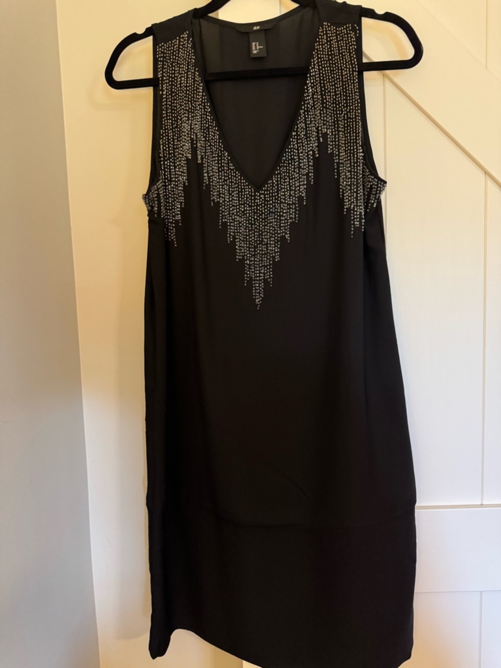H&M Black Sleeveless Mini Dress with Silver Beaded V-Neck